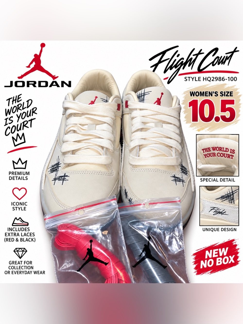 Jordan Flight Court “The World Is Your Court” Women’s 10.5 NWOB HQ2986-100